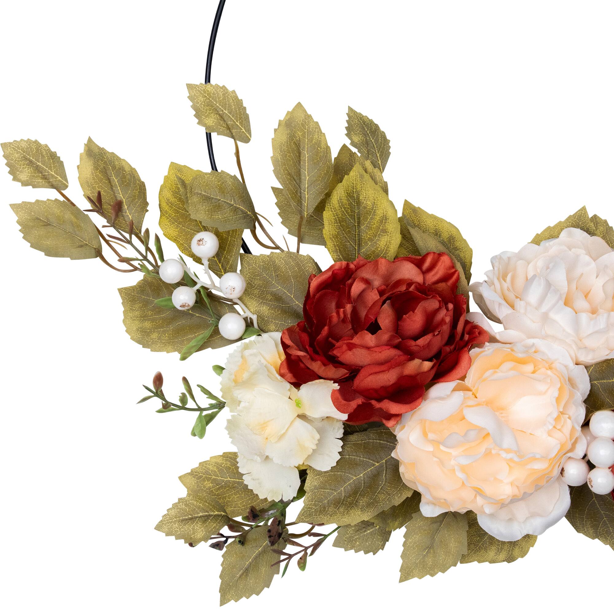 21" Autumn Harvest Artificial Floral Half Wreath with Fall Foliage